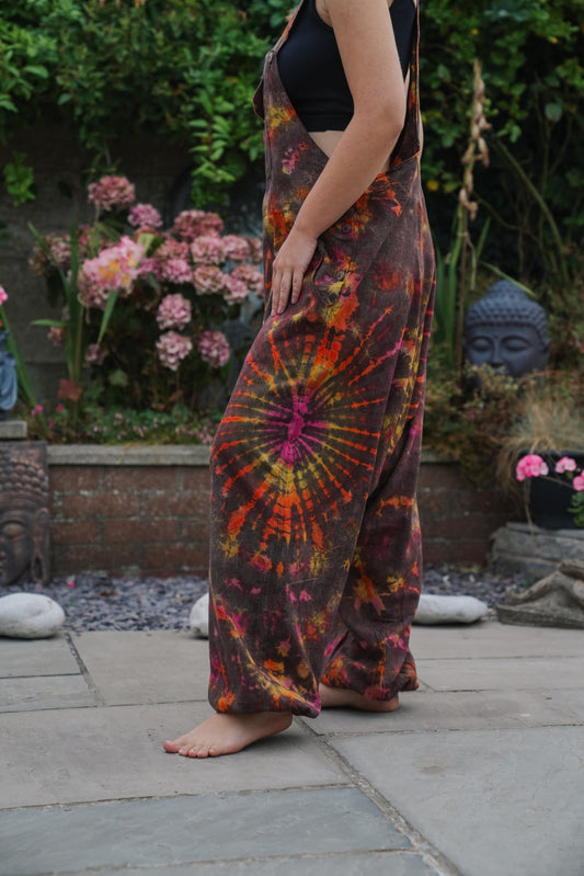 Indian Tie Dye Dungarees Drop Crotch, Stonewashed