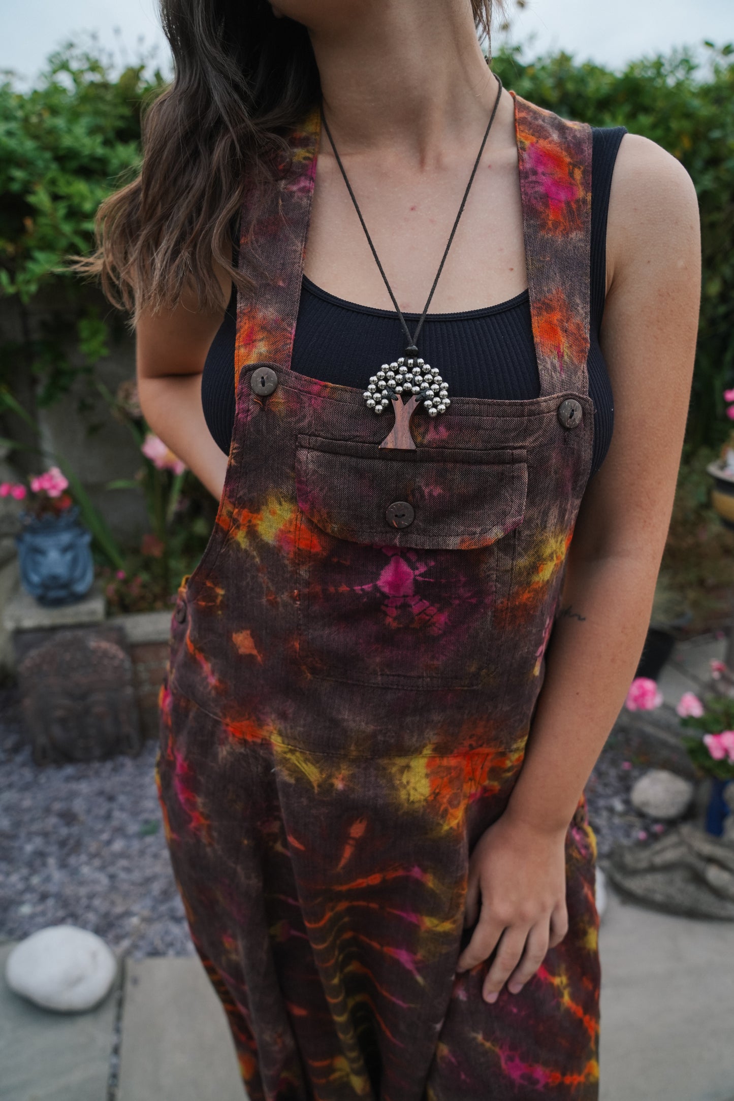 Indian Tie Dye Dungarees Drop Crotch, Stonewashed