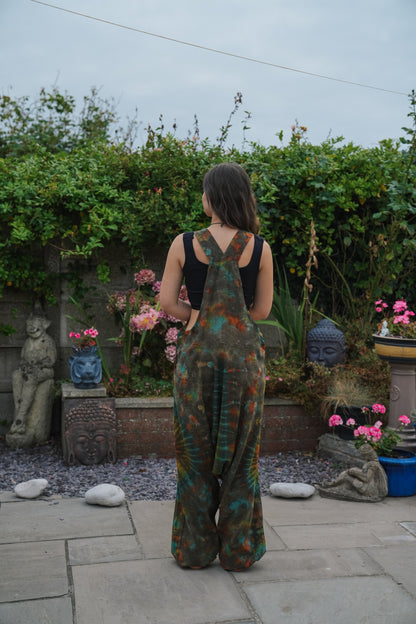 Indian Tie Dye Dungarees Drop Crotch, Stonewashed