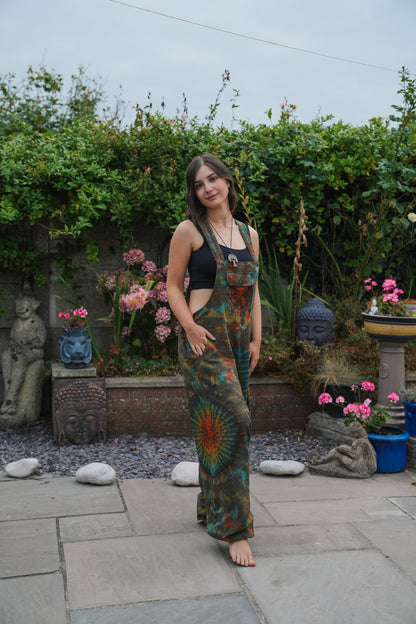 Indian Tie Dye Dungarees Drop Crotch, Stonewashed