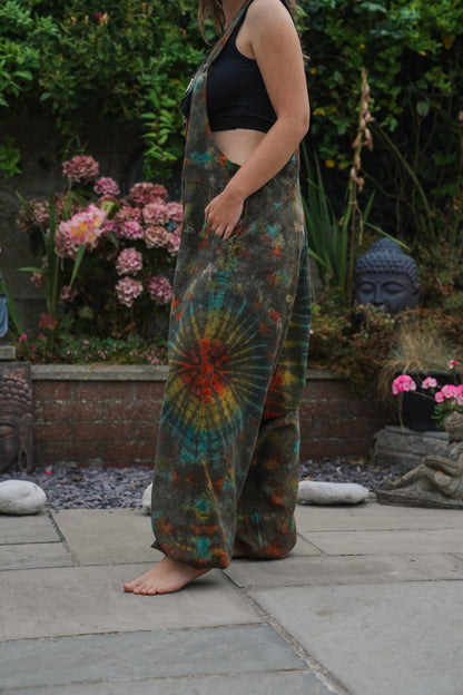 Indian Tie Dye Dungarees Drop Crotch, Stonewashed