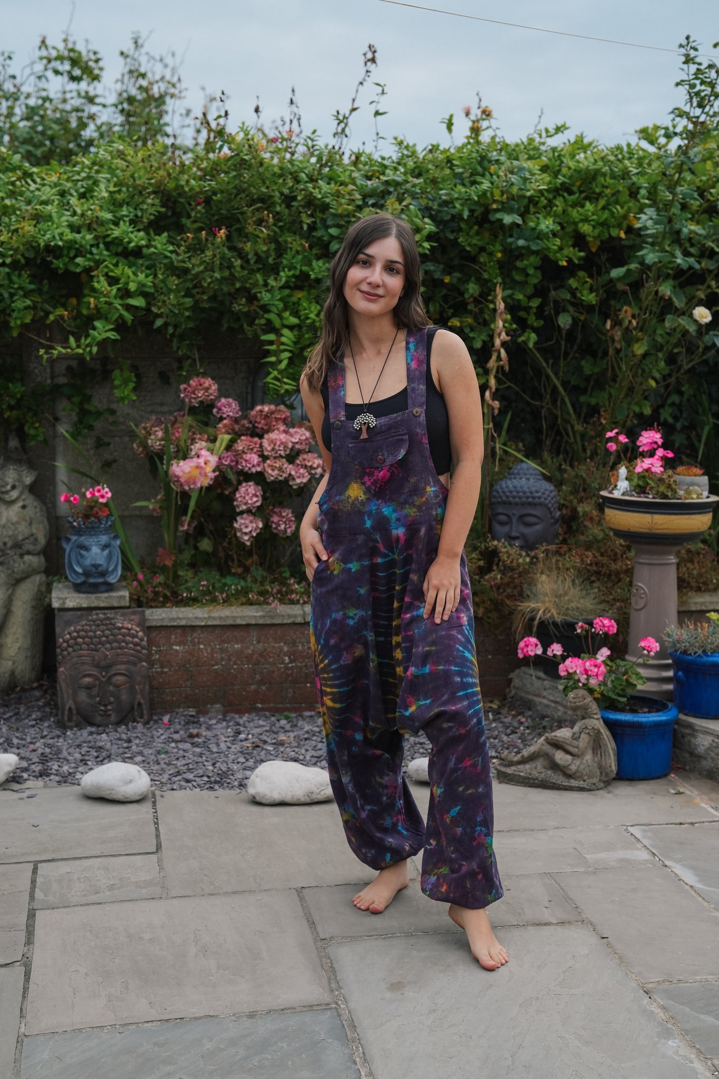 Indian Tie Dye Dungarees Drop Crotch, Stonewashed