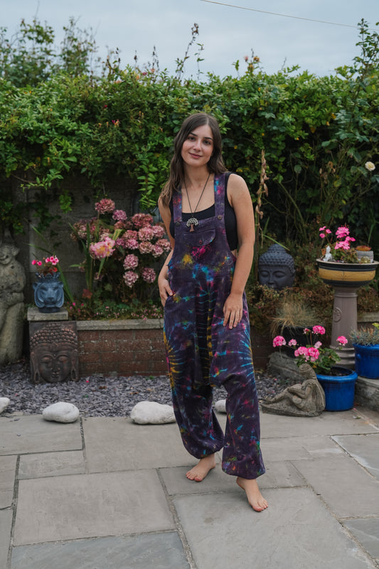 Indian Tie Dye Dungarees Drop Crotch, Stonewashed