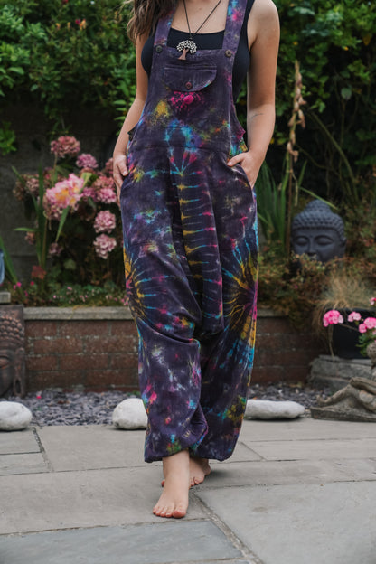 Indian Tie Dye Dungarees Drop Crotch, Stonewashed