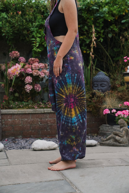 Indian Tie Dye Dungarees Drop Crotch, Stonewashed