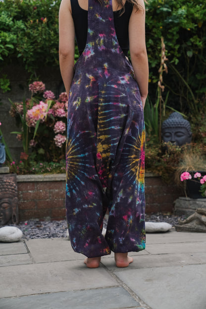 Indian Tie Dye Dungarees Drop Crotch, Stonewashed