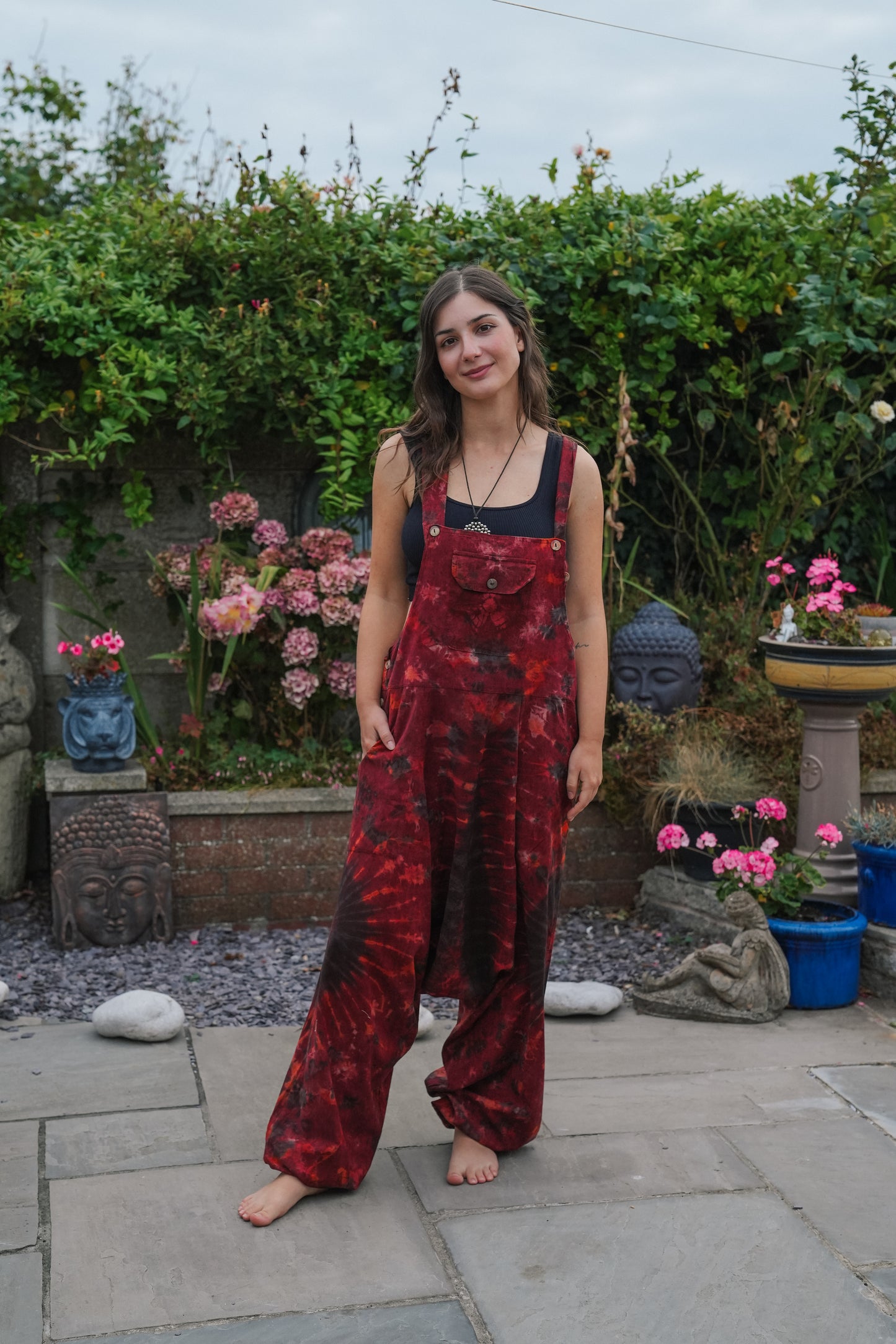 Indian Tie Dye Dungarees Drop Crotch, Stonewashed