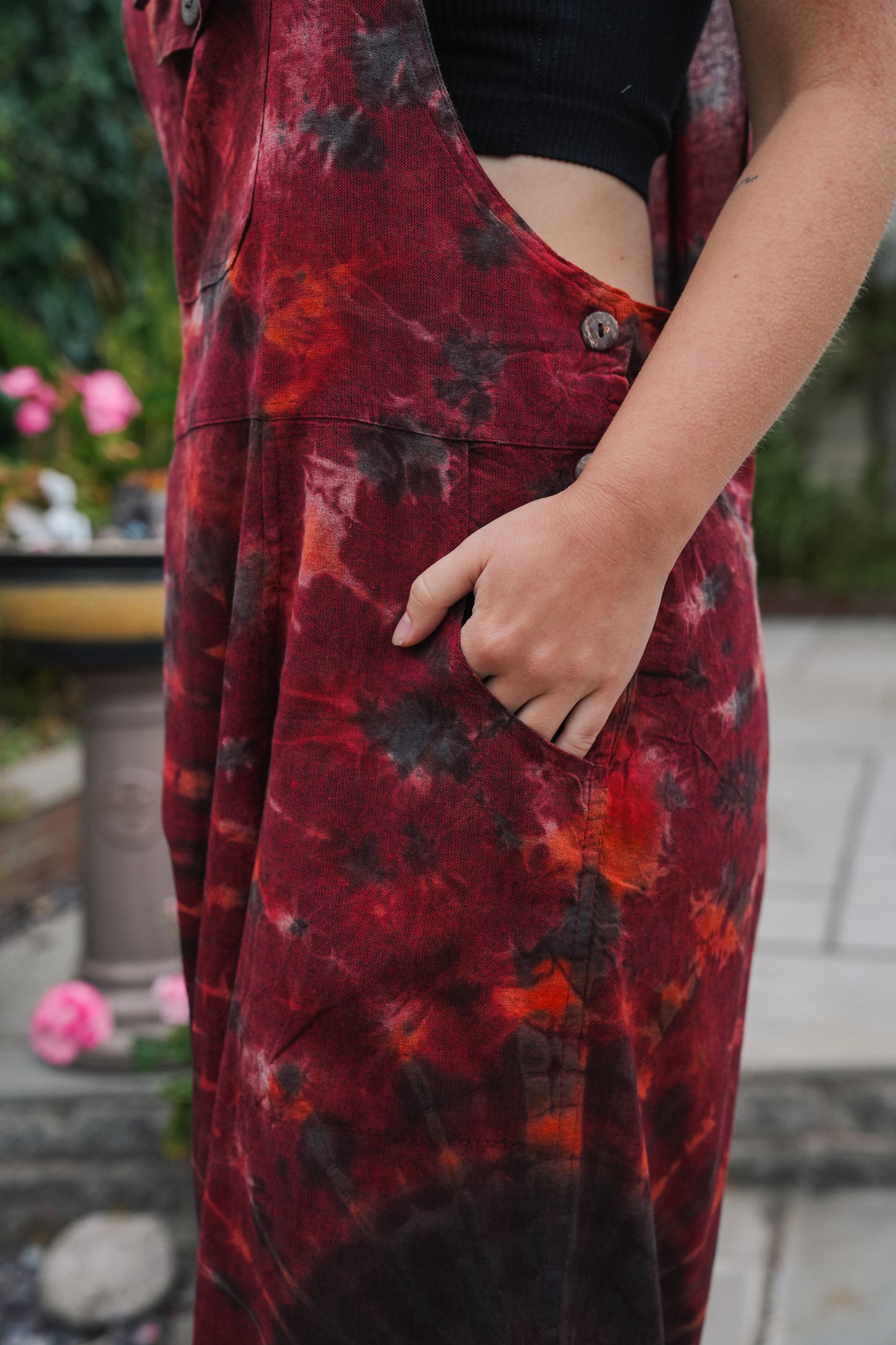 Indian Tie Dye Dungarees Drop Crotch, Stonewashed