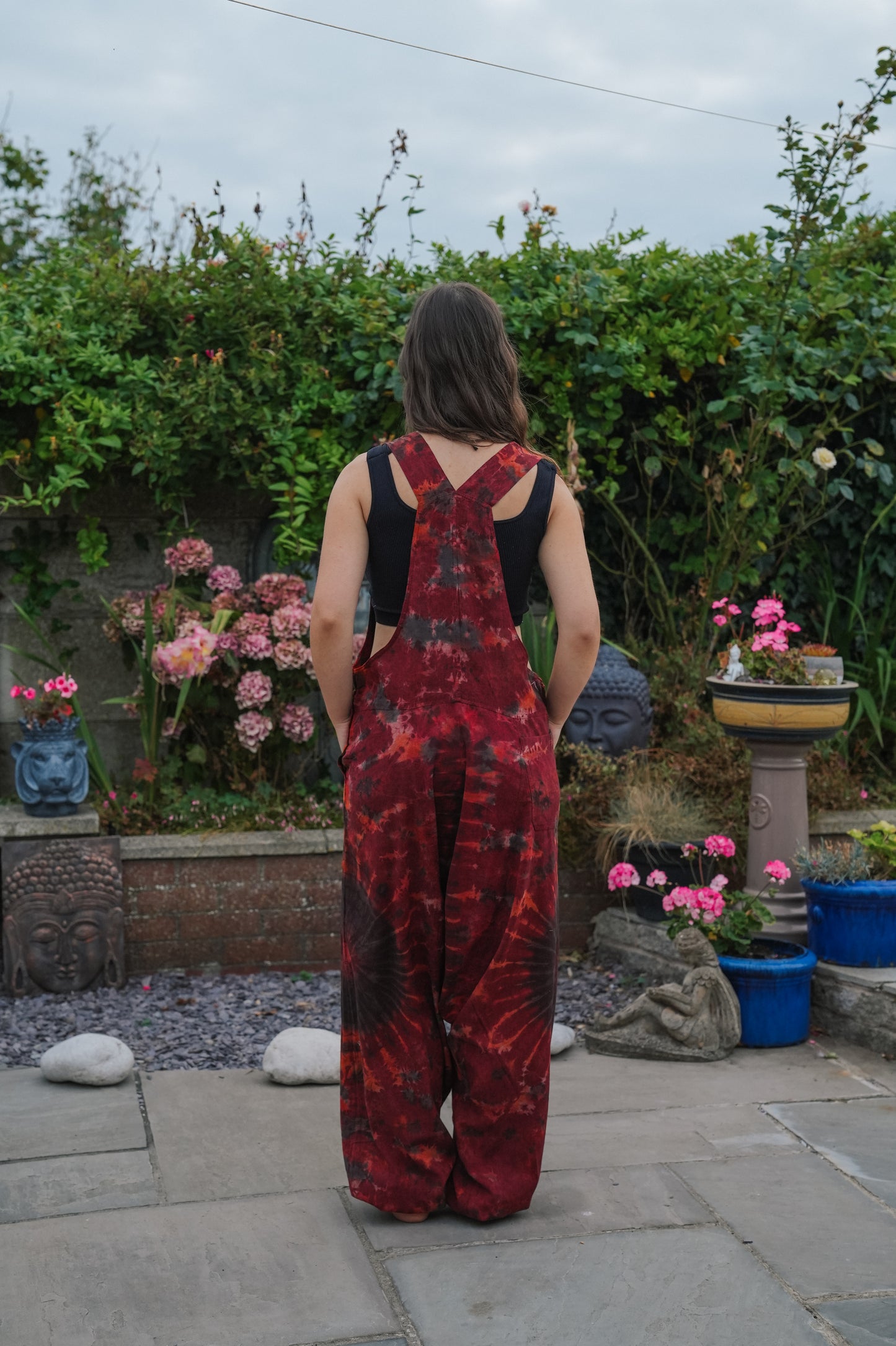 Indian Tie Dye Dungarees Drop Crotch, Stonewashed