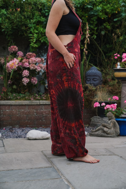 Indian Tie Dye Dungarees Drop Crotch, Stonewashed