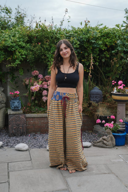 Vintage Kantha Cinched Palazzo Pants