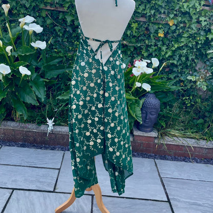 halterneck silk sari dress recycled back
