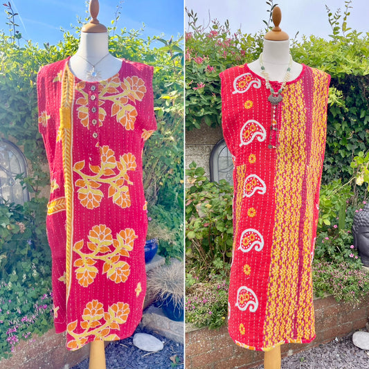 reversible kantha dress inside and out view